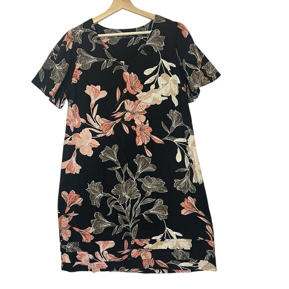 Nicole Miller Original Shift Dress Linen Blend Medium Size Floral V Neck - Picture 3 of 12